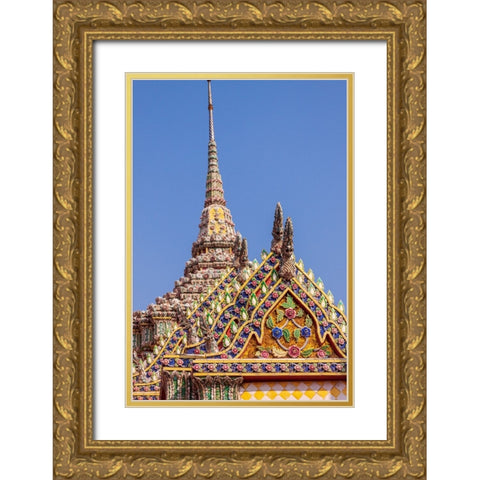 Thailand- Bangkok. Ornate roof at Wat Phra Kaew (Temple of The Emerald Buddha). Gold Ornate Wood Framed Art Print with Double Matting by Haseltine, Tom