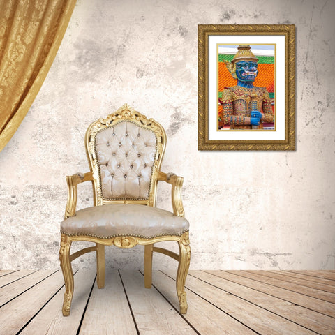 Thailand- Bangkok. Yaksha- demon depicted in the Ramayana- guarding Wat Phra Kaew Gold Ornate Wood Framed Art Print with Double Matting by Haseltine, Tom