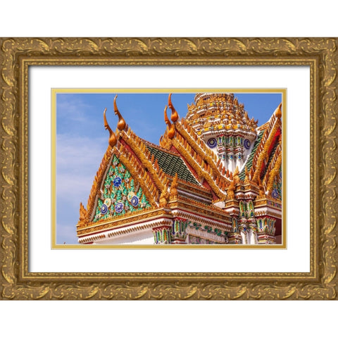 Thailand- Bangkok. Wat Phra Kaew (Temple of The Emerald Buddha). Ornate roof. Gold Ornate Wood Framed Art Print with Double Matting by Haseltine, Tom