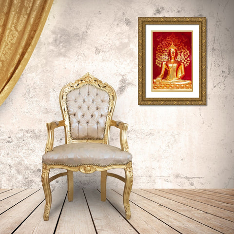 Chiang Mai- Thailand. Wat Phan On. Buddha statue within chedi. Gold Ornate Wood Framed Art Print with Double Matting by Haseltine, Tom