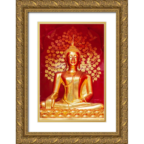 Chiang Mai- Thailand. Wat Phan On. Buddha statue within chedi. Gold Ornate Wood Framed Art Print with Double Matting by Haseltine, Tom