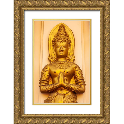 Chiang Mai- Thailand. Wat Phan On. Buddha statue wall decoration. Gold Ornate Wood Framed Art Print with Double Matting by Haseltine, Tom