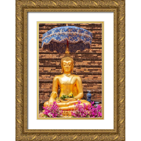 Chiang Mai- Thailand. Wat Chedi Luang. Buddha statue. Gold Ornate Wood Framed Art Print with Double Matting by Haseltine, Tom