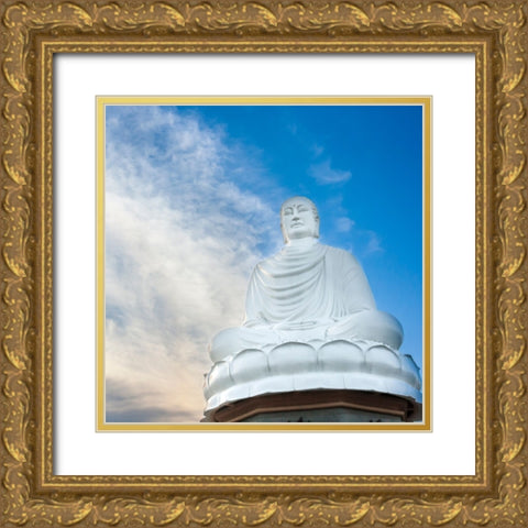 Nha Trang-South Central Vietnam-White Buddha statue Gold Ornate Wood Framed Art Print with Double Matting by Haseltine, Tom