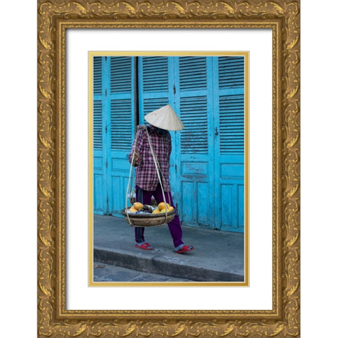 Vietnam-Street vendor with fruit and vegetable basket-Hoi Anh Gold Ornate Wood Framed Art Print with Double Matting by Norring, Tom