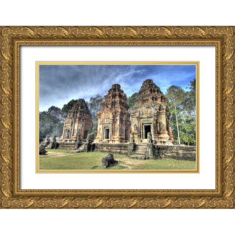 Cambodia, Angkor Wat Preah Ko Temple ruins Gold Ornate Wood Framed Art Print with Double Matting by Shimlock, Jones