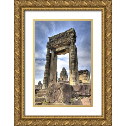 Cambodia, Angkor Wat View of Bakong Temple Gold Ornate Wood Framed Art Print with Double Matting by Shimlock, Jones