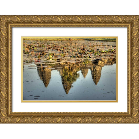 Cambodia, Angkor Wat Reflection of temple ruins Gold Ornate Wood Framed Art Print with Double Matting by Shimlock, Jones