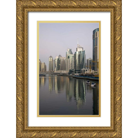 UAE, Dubai, Marina Towers on marina at sunset Gold Ornate Wood Framed Art Print with Double Matting by Young, Bill