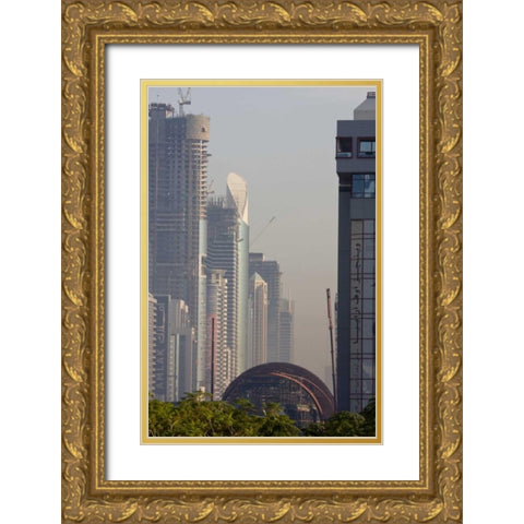 UAE, Dubai Metro station under construction Gold Ornate Wood Framed Art Print with Double Matting by Young, Bill