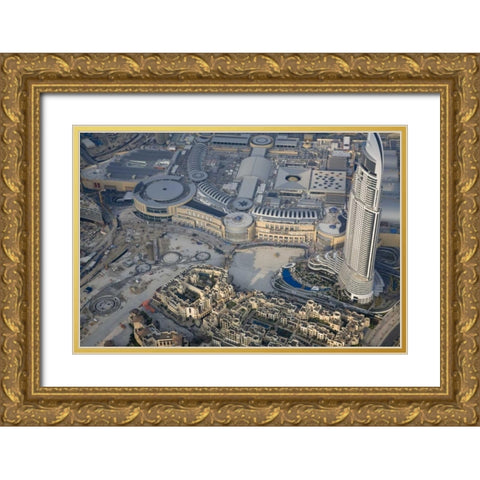 UAE, Dubai Aerial of downtown Dubai Gold Ornate Wood Framed Art Print with Double Matting by Young, Bill