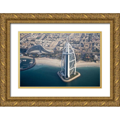 UAE, Dubai Aerial Cityscape and Waterfront Gold Ornate Wood Framed Art Print with Double Matting by Young, Bill