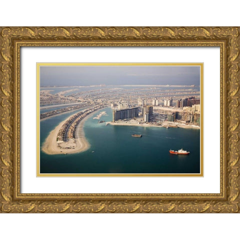 UAE, Dubai Aerial of Palm Jumeirah islands Gold Ornate Wood Framed Art Print with Double Matting by Young, Bill
