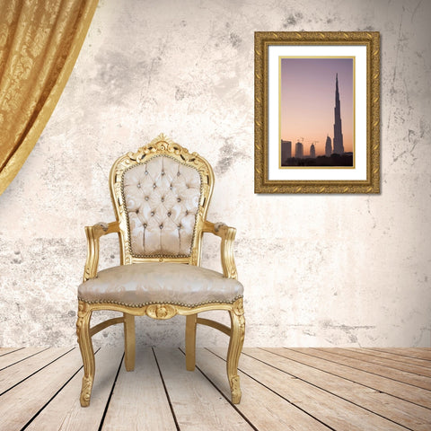 UAE, Dubai Cityscape at sunrise Gold Ornate Wood Framed Art Print with Double Matting by Young, Bill