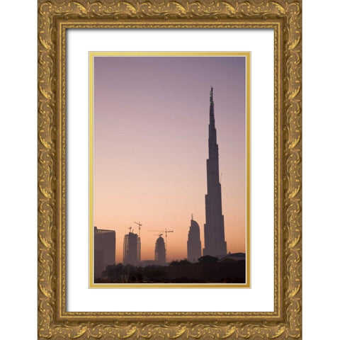 UAE, Dubai Cityscape at sunrise Gold Ornate Wood Framed Art Print with Double Matting by Young, Bill