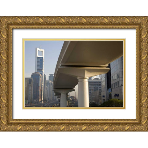 UAE, Dubai Metro transit along Sheik Zayed Road Gold Ornate Wood Framed Art Print with Double Matting by Young, Bill