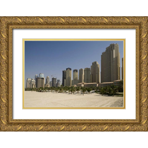 UAE, Dubai, Marina Jumeirah Beach buildings Gold Ornate Wood Framed Art Print with Double Matting by Young, Bill
