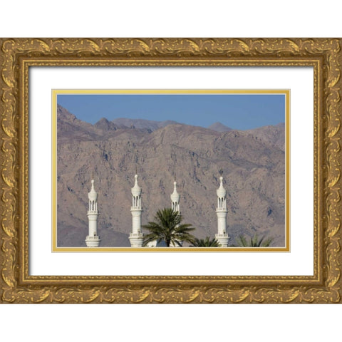 UAE, Fujairah Minarets against distant hills Gold Ornate Wood Framed Art Print with Double Matting by Young, Bill