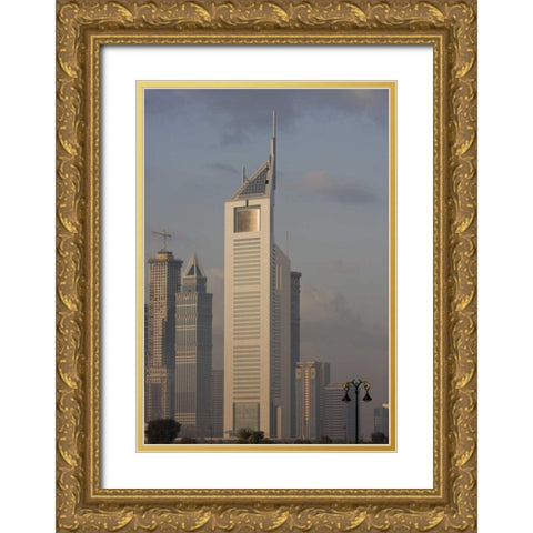 UAE, Dubai Tall Downtown city buildings Gold Ornate Wood Framed Art Print with Double Matting by Young, Bill
