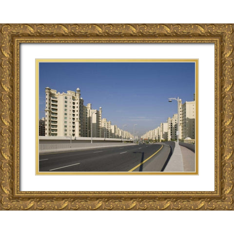 UAE, Dubai Road into the Palm Jumeirah Gold Ornate Wood Framed Art Print with Double Matting by Young, Bill