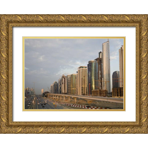 UAE, Dubai Jumeirah Lake Towers beside a Road Gold Ornate Wood Framed Art Print with Double Matting by Young, Bill