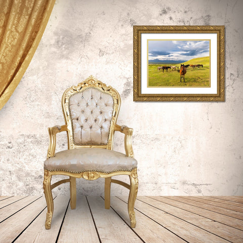 Horses for the production of milk-kumys and meat A typical farm on the Suusamyr plain-a high valley Gold Ornate Wood Framed Art Print with Double Matting by Zwick, Martin