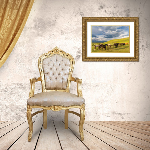 Horses for the production of milk-kumys and meat A typical farm on the Suusamyr plain Gold Ornate Wood Framed Art Print with Double Matting by Zwick, Martin