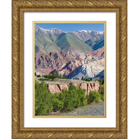 Valley of river Suusamyr in the Tien Shan Mountains west of Ming-Kush-Kyrgyzstan Gold Ornate Wood Framed Art Print with Double Matting by Zwick, Martin