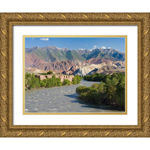 Valley of river Suusamyr in the Tien Shan Mountains west of Ming-Kush-Kyrgyzstan Gold Ornate Wood Framed Art Print with Double Matting by Zwick, Martin