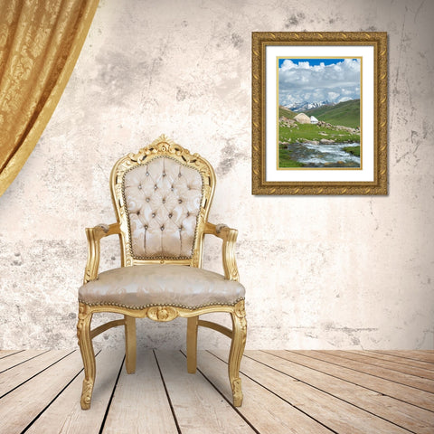 Landscape with Yurt at the Otmok mountain pass in the Tien Shan or heavenly mountains-Kyrgyzstan Gold Ornate Wood Framed Art Print with Double Matting by Zwick, Martin