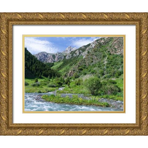 Landscape in the National Park Besch Tasch in the Talas Alatoo mountain range Gold Ornate Wood Framed Art Print with Double Matting by Zwick, Martin