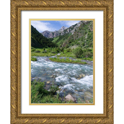 Landscape in the National Park Besch Tasch in the Talas Alatoo mountain range Gold Ornate Wood Framed Art Print with Double Matting by Zwick, Martin