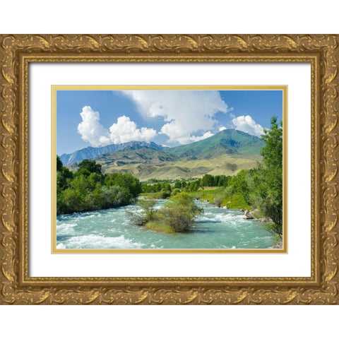 Landscape near Toktogul close to Tien Shan Highway-connecting Bishkek with Osh Gold Ornate Wood Framed Art Print with Double Matting by Zwick, Martin