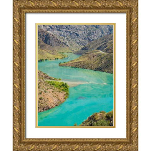 Landscape along the Tien Shan Highway-the Kurpsai Reservoir Gold Ornate Wood Framed Art Print with Double Matting by Zwick, Martin