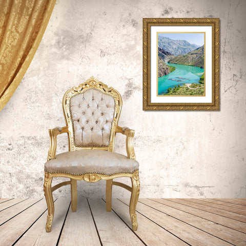 Landscape along the Tien Shan Highway-the Kurpsai Reservoir Gold Ornate Wood Framed Art Print with Double Matting by Zwick, Martin