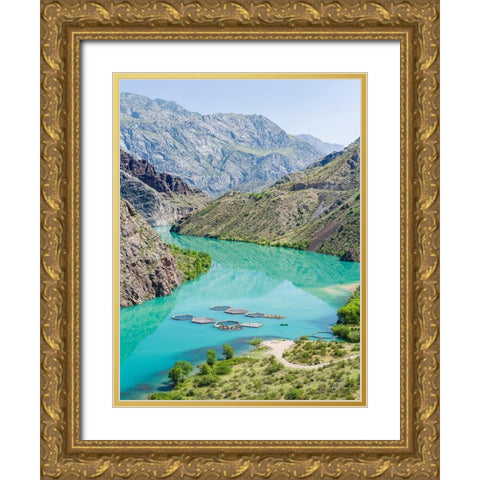 Landscape along the Tien Shan Highway-the Kurpsai Reservoir Gold Ornate Wood Framed Art Print with Double Matting by Zwick, Martin