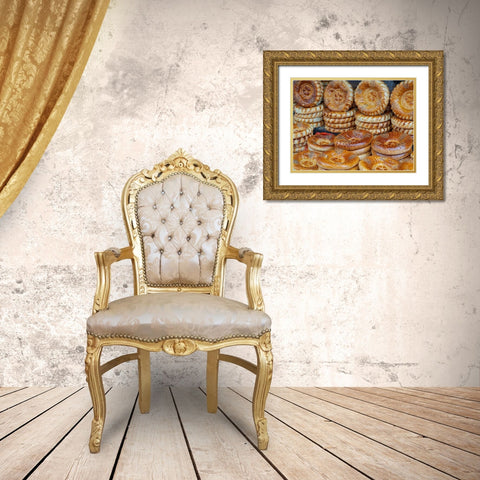 Traditional bread called Lepjoschka Jayma Bazaar-one of the greatest traditional markets Gold Ornate Wood Framed Art Print with Double Matting by Zwick, Martin