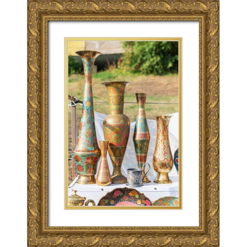 Armenia-Sevan Souvenir vases at market near the Sevanavank Monastery on Lake Sevan Gold Ornate Wood Framed Art Print with Double Matting by Wilson, Emily