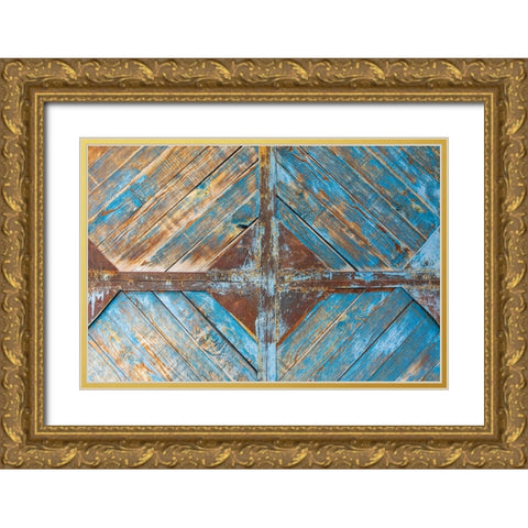 Margib-Sughd Province-Tajikistan Faded blue paint on a wooden door Gold Ornate Wood Framed Art Print with Double Matting by Wilson, Emily M.