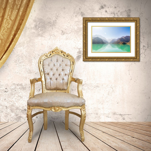 Iskanderkul-Sughd Province-Tajikistan Misty mountains above Iskanderkul Lake Gold Ornate Wood Framed Art Print with Double Matting by Wilson, Emily M.
