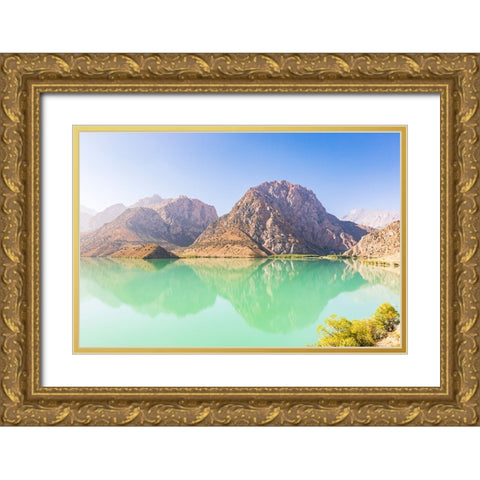 Iskanderkul-Sughd Province-Tajikistan Mountains and blue sky above Iskanderkul Lake Gold Ornate Wood Framed Art Print with Double Matting by Wilson, Emily M.