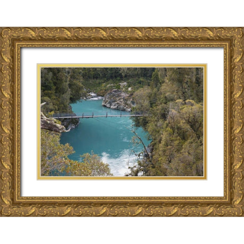 New Zealand, South Is Bridge over Hokitika River Gold Ornate Wood Framed Art Print with Double Matting by Grall, Don