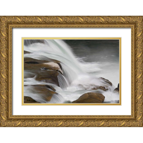 New Zealand, South Island Maruia Falls Gold Ornate Wood Framed Art Print with Double Matting by Grall, Don