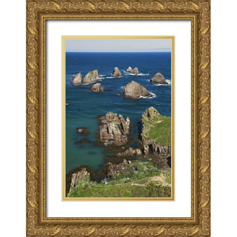 New Zealand, South Is Seascape from Nugget Point Gold Ornate Wood Framed Art Print with Double Matting by Flaherty, Dennis
