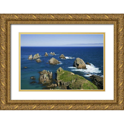 New Zealand, South Is Seascape from Nugget Point Gold Ornate Wood Framed Art Print with Double Matting by Flaherty, Dennis