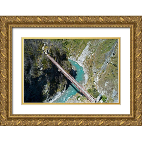 Historic Skippers Suspension Bridge (1901)-above Shotover River-Skippers Canyon-Queenstown Gold Ornate Wood Framed Art Print with Double Matting by Wall, David