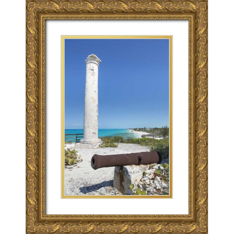 Bahamas, Little Exuma Is Rusty cannon and column Gold Ornate Wood Framed Art Print with Double Matting by Paulson, Don