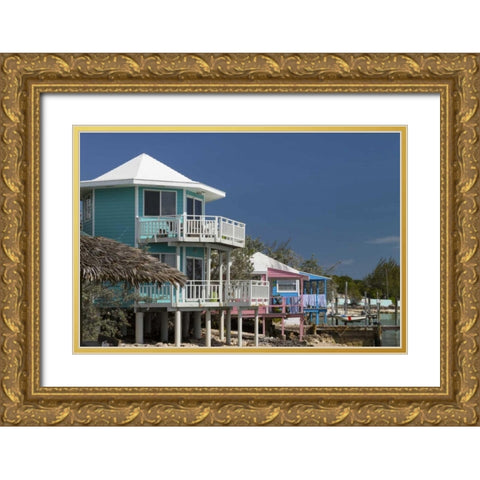 Bahamas, Exuma Island Rental houses on cay Gold Ornate Wood Framed Art Print with Double Matting by Paulson, Don