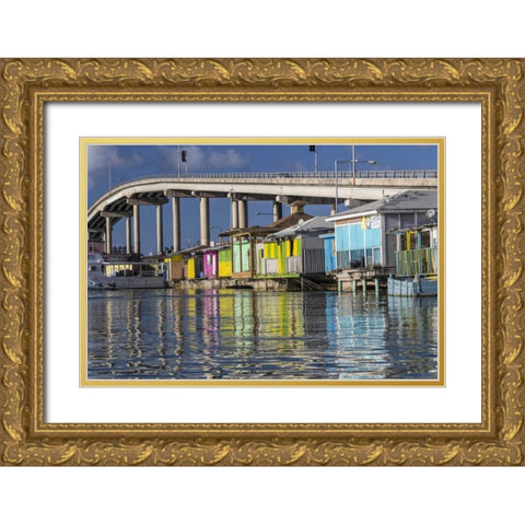 Bahamas, Nassau Vendors shacks in Potters Cove Gold Ornate Wood Framed Art Print with Double Matting by Paulson, Don