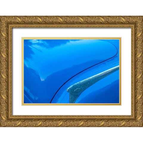 Detail of trunk and fender on blue classic American Buick car in Habana-Havana-Cuba Gold Ornate Wood Framed Art Print with Double Matting by Miglavs, Janis